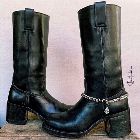 Sold SENDRA Vintage Y2K Chunky Heel Sole Campus Style Black Leather Boots - Picture 10 of 11